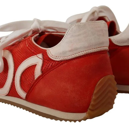 Red White Leather Mens Logo Casual Sneakers Shoes