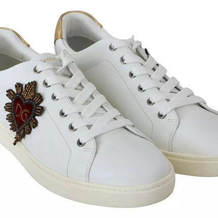 White Leather Heart Low Top Sneakers Men Shoes