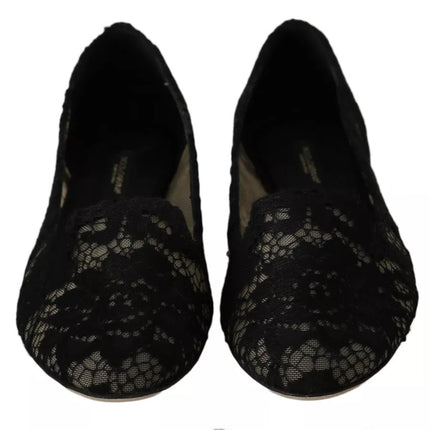 Black Floral Lace Loafers Flats Shoes