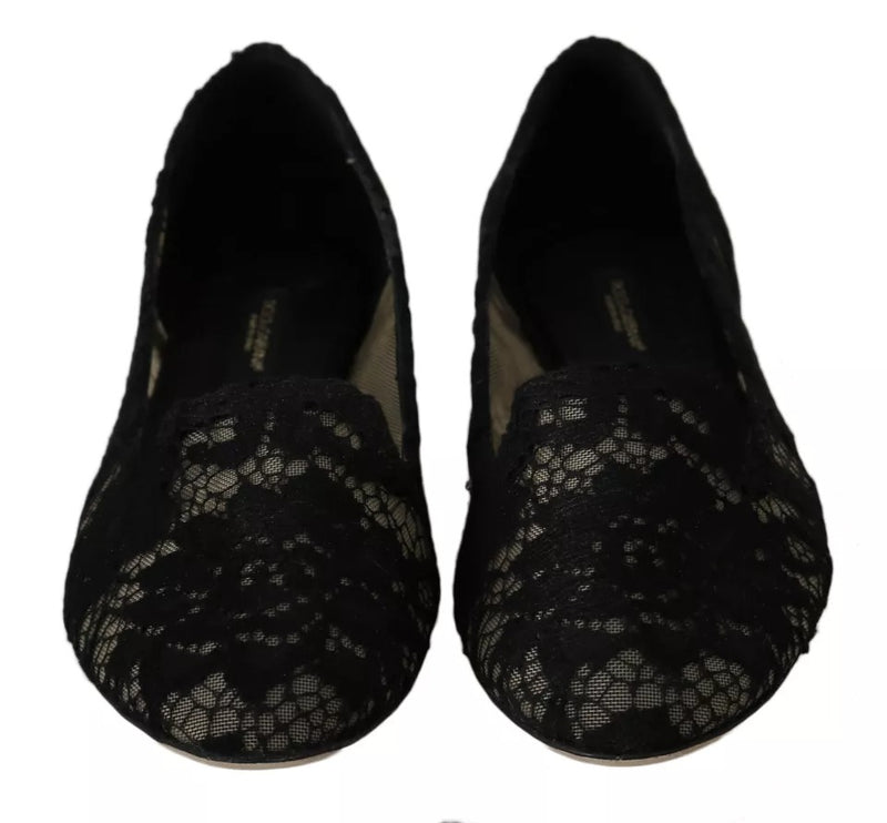 Black Floral Lace Loafers Flats Shoes