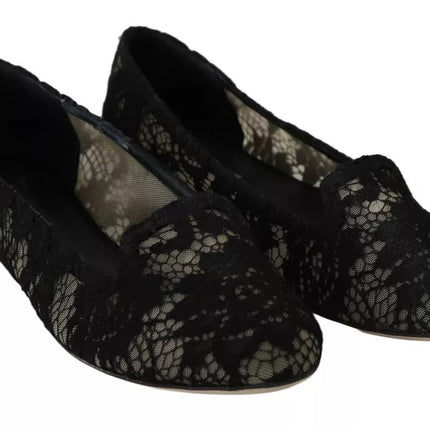 Black Floral Lace Loafers Flats Shoes