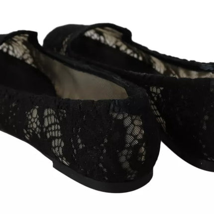 Black Floral Lace Loafers Flats Shoes