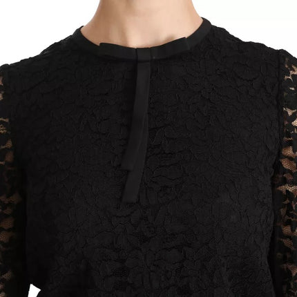 Black Lace Long Sleeve Blouse Nylon Top