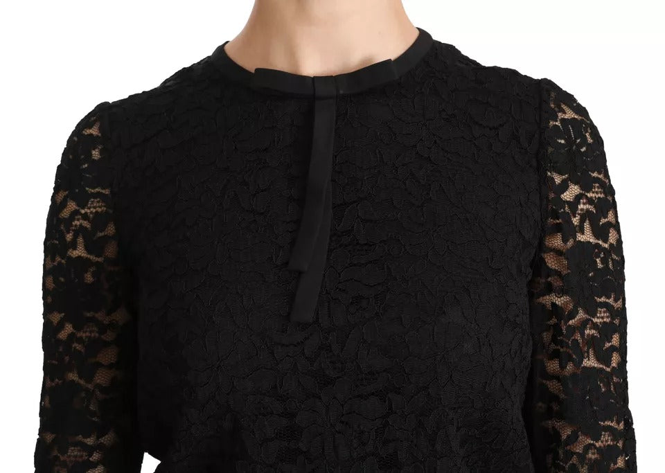 Black Lace Long Sleeve Blouse Nylon Top