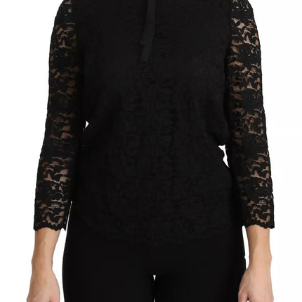 Black Lace Long Sleeve Blouse Nylon Top