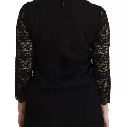 Black Lace Long Sleeve Blouse Nylon Top