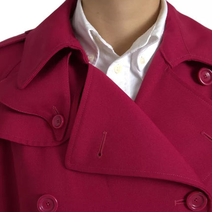 Dark Pink Double Breasted Trench Coat Jacket