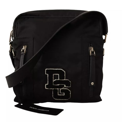 Black Nylon Leather DG Logo Patch Messenger Cross Body Bag