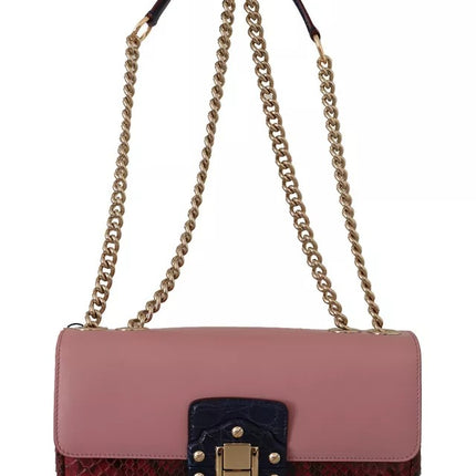 Pink Red Exotic Skins Gold Chain Purse LUCIA Leather Bag