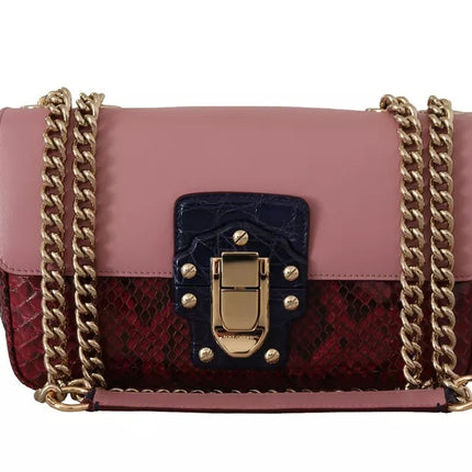 Pink Red Exotic Skins Gold Chain Purse LUCIA Leather Bag