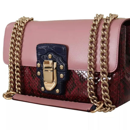 Pink Red Exotic Skins Gold Chain Purse LUCIA Leather Bag