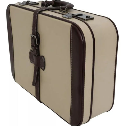 Brown Beige Leather Mens Travel Suitcase Luggage Bag