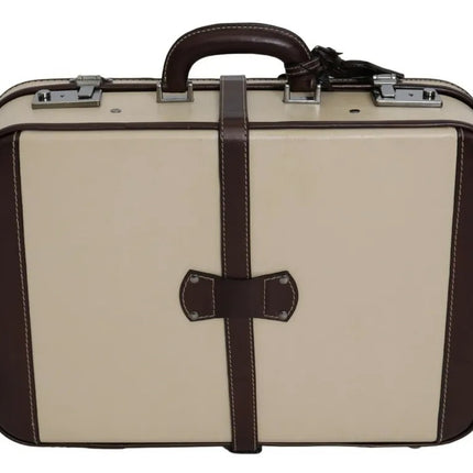 Brown Beige Leather Mens Travel Suitcase Luggage Bag