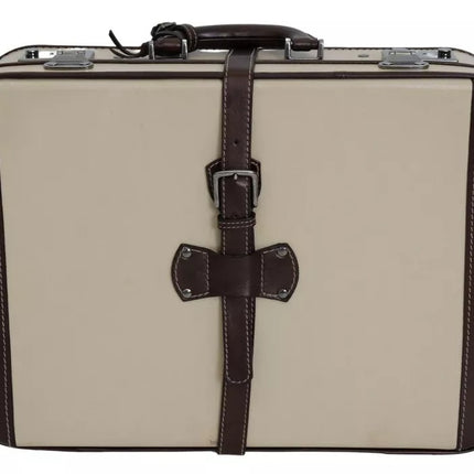 Brown Beige Leather Mens Travel Suitcase Luggage Bag