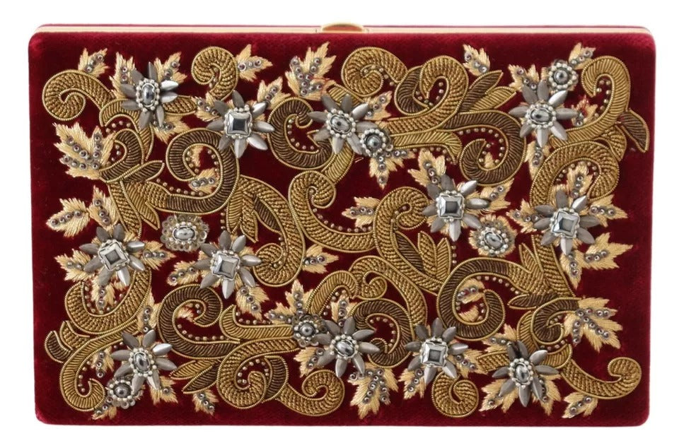 Red Velvet Gold Frame Clutch Evening Party Purse Bag