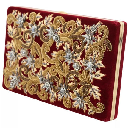 Red Velvet Gold Frame Clutch Evening Party Purse Bag