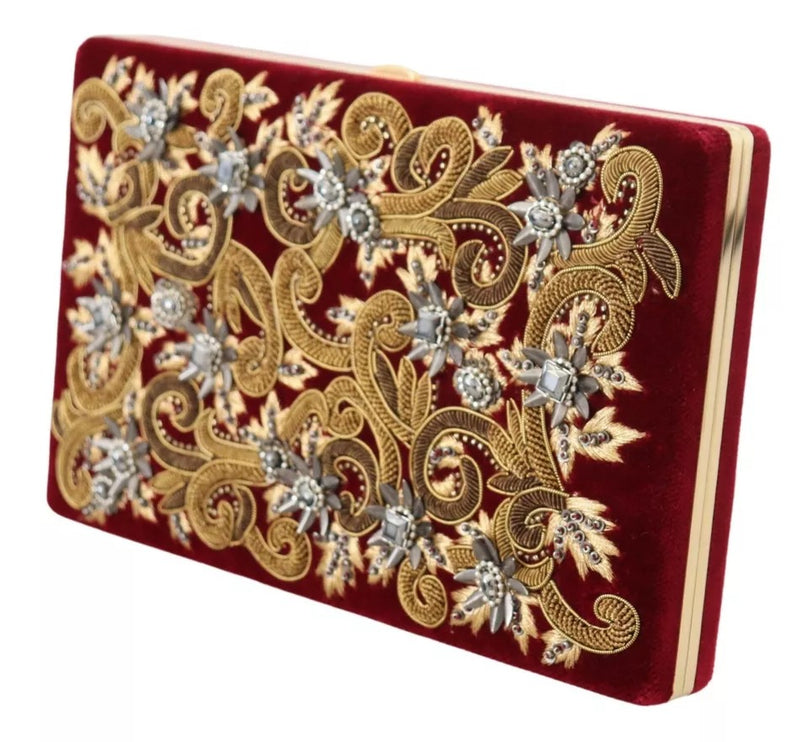 Red Velvet Gold Frame Clutch Evening Party Purse Bag