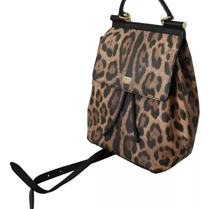 Brown Leopard Leather Backpack Women SICILY Bag