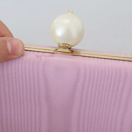 Pink Silk Gold Frame Clutch Evening Party Purse Bag