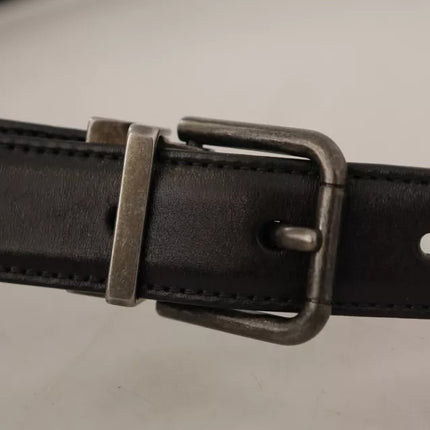 Black Calf Leather Vintage Logo Metal Buckle Belt