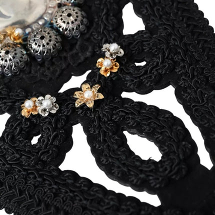 Black Canvas Embellished Waist Women Belt