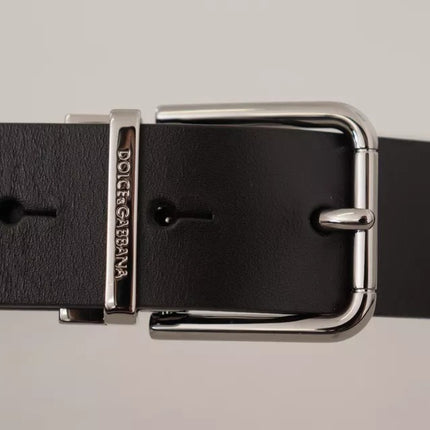 Black Calf Leather Logo Engraved Metal Buckle Belt