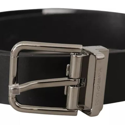 Black Calf Leather Logo Engraved Metal Buckle Belt