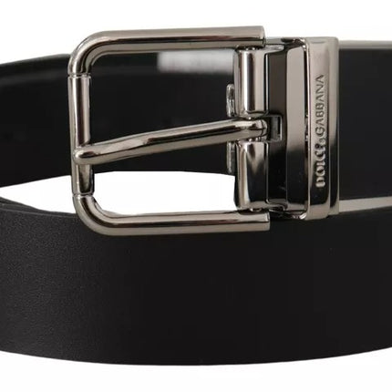 Black Calf Leather Logo Engraved Metal Buckle Belt