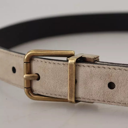 Beige Velvet Leather Gold Tone Metal Buckle Belt