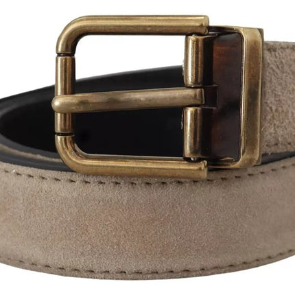 Beige Velvet Leather Gold Tone Metal Buckle Belt