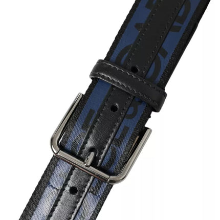 Black Blue Leather Silver Metal Buckle Belt