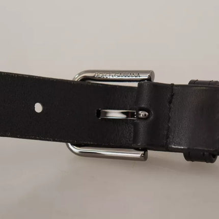 Black Calf Leather Classic Metal Logo Buckle Belt