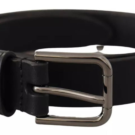 Black Calf Leather Classic Metal Logo Buckle Belt