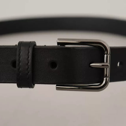 Black Calf Leather Classic Metal Logo Buckle Belt