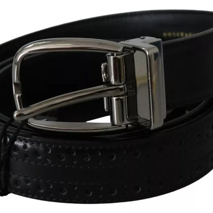 Black Leather Silver Metal Buckle Classic Belt