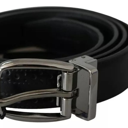 Black Leather Silver Metal Buckle Classic Belt