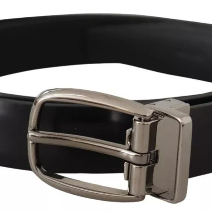 Black Classic Leather Chrome Metal Buckle Belt