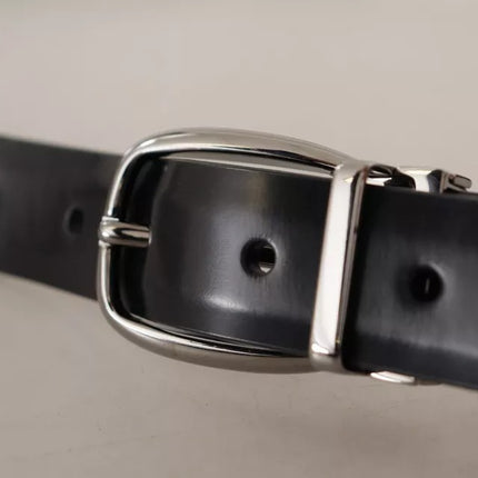 Black Classic Leather Chrome Metal Buckle Belt