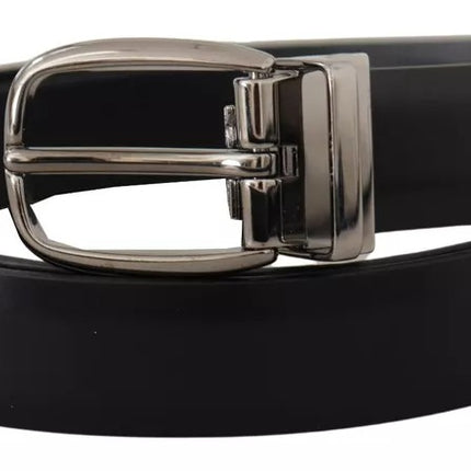 Black Classic Leather Chrome Metal Buckle Belt