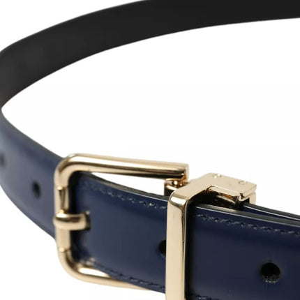 Blue Leather Gold Metal Buckle Men Belt