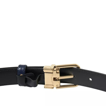 Blue Leather Gold Metal Buckle Men Belt