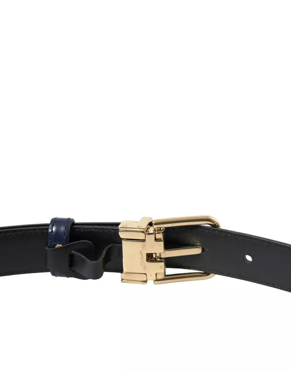 Blue Leather Gold Metal Buckle Men Belt