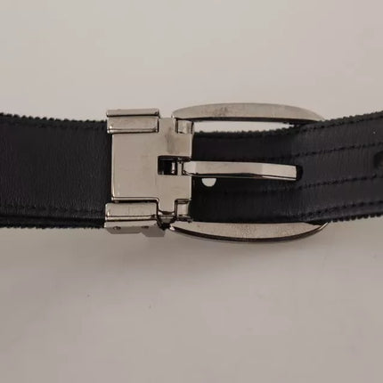 Black Velvet Silver Tone Metal Logo Buckle Belt