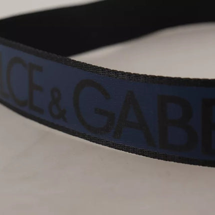 Blue Black Logo Print Silver Buckle Belt