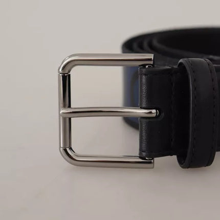 Blue Black Logo Print Silver Buckle Belt