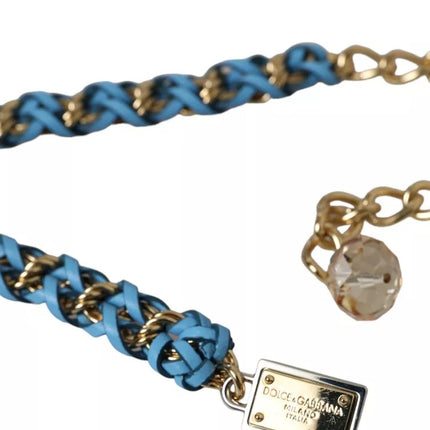 Blue Braided Gold Brass Chain Waist Belt