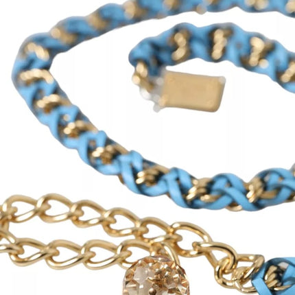 Blue Braided Gold Brass Chain Waist Belt