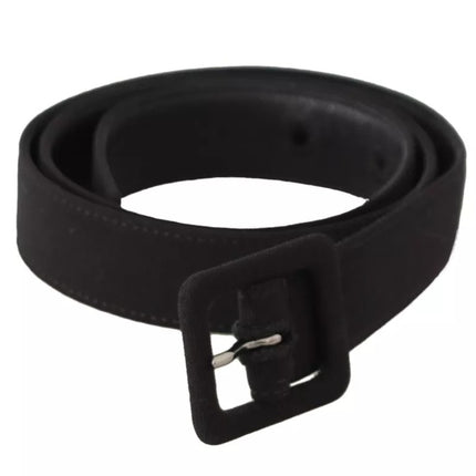 Black Velvet Leather Logo Waist Buckle Belt