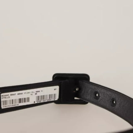 Black Velvet Leather Logo Waist Buckle Belt