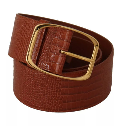 Brown Wide Waist Design Leather Gold Metal Buckle Belt